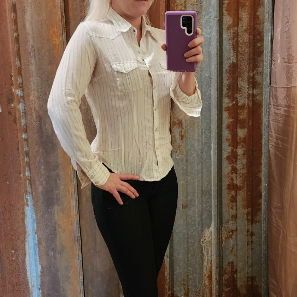 Pinstripe Pocketed Button Up Long Sleeve Shirt